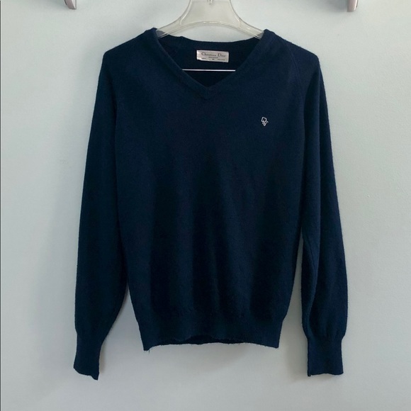 Dior Other - Christian Dior navy soft logo v-neck sweater